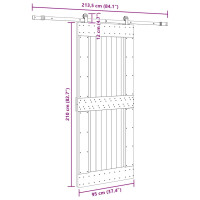 Produktbild för Skjutdörr med beslag 95x210 cm massiv furu