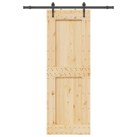 Produktbild för Skjutdörr med beslag 80x210 cm massiv furu