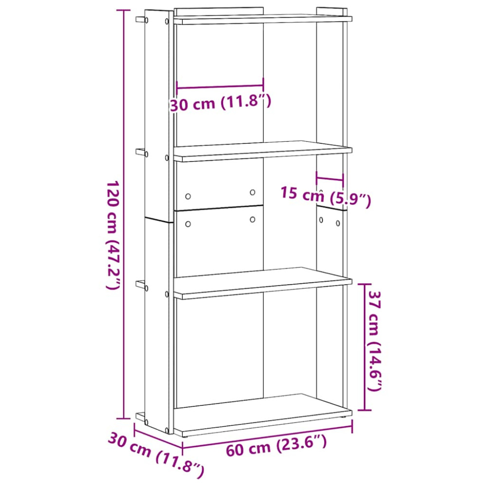 Produktbild för Bokhylla 3 hyllplan svart 60x30x120 cm konstruerat trä
