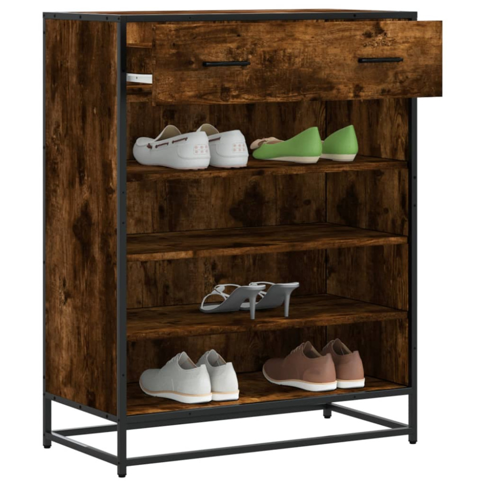 Produktbild för Skoskåp rökfärgad ek 75x38x97,5 cm konstruerat trä och metall
