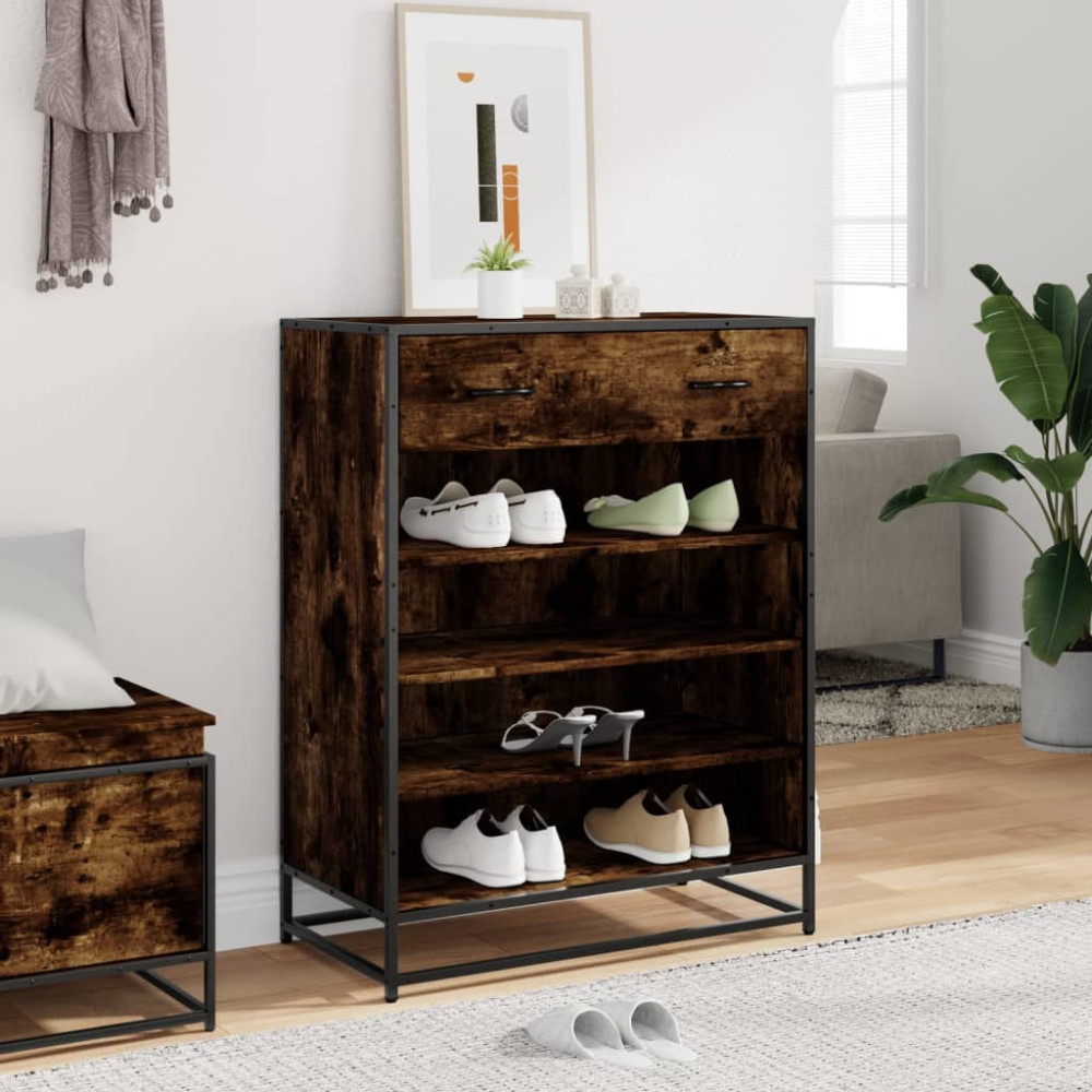 Produktbild för Skoskåp rökfärgad ek 75x38x97,5 cm konstruerat trä och metall