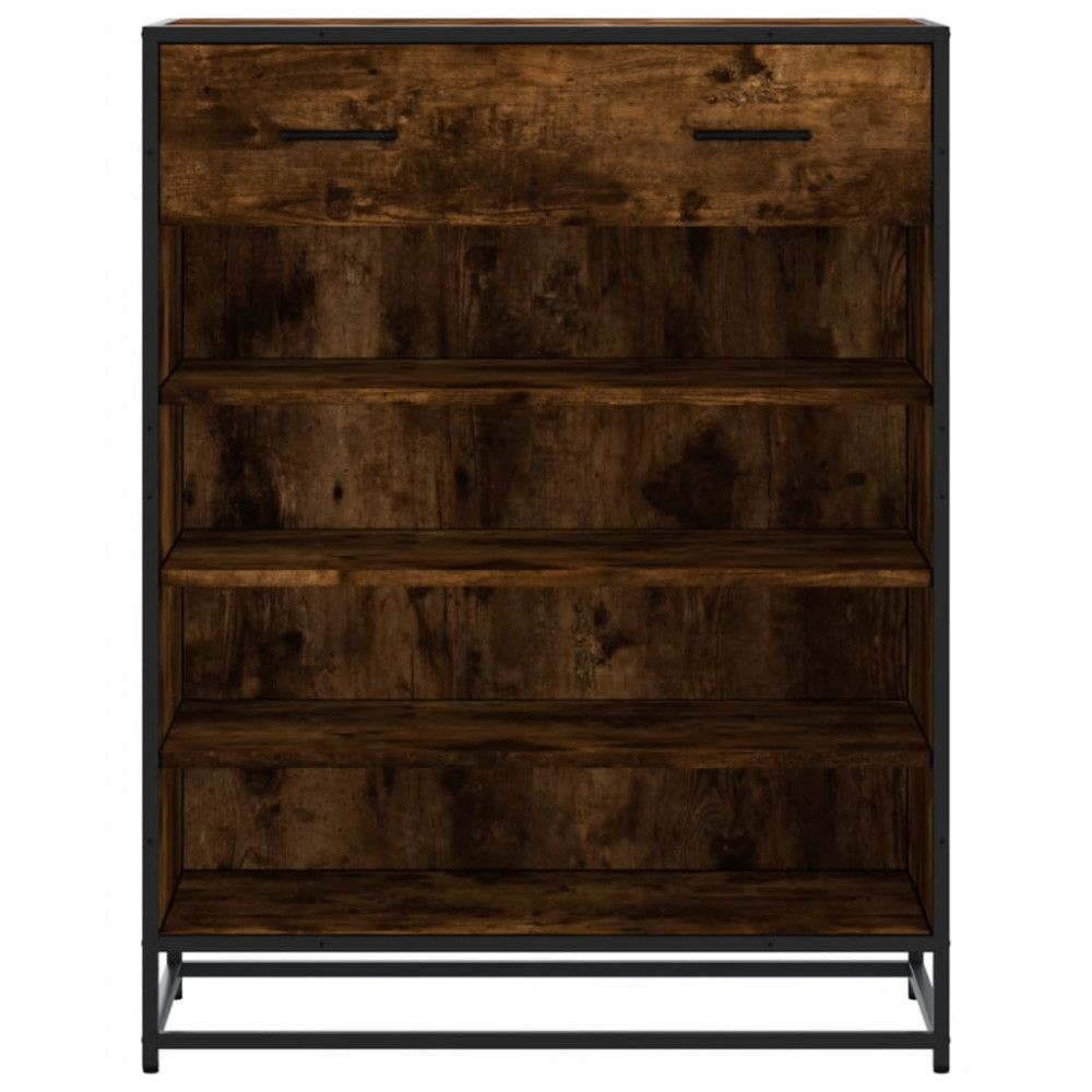 Produktbild för Skoskåp rökfärgad ek 75x38x97,5 cm konstruerat trä och metall