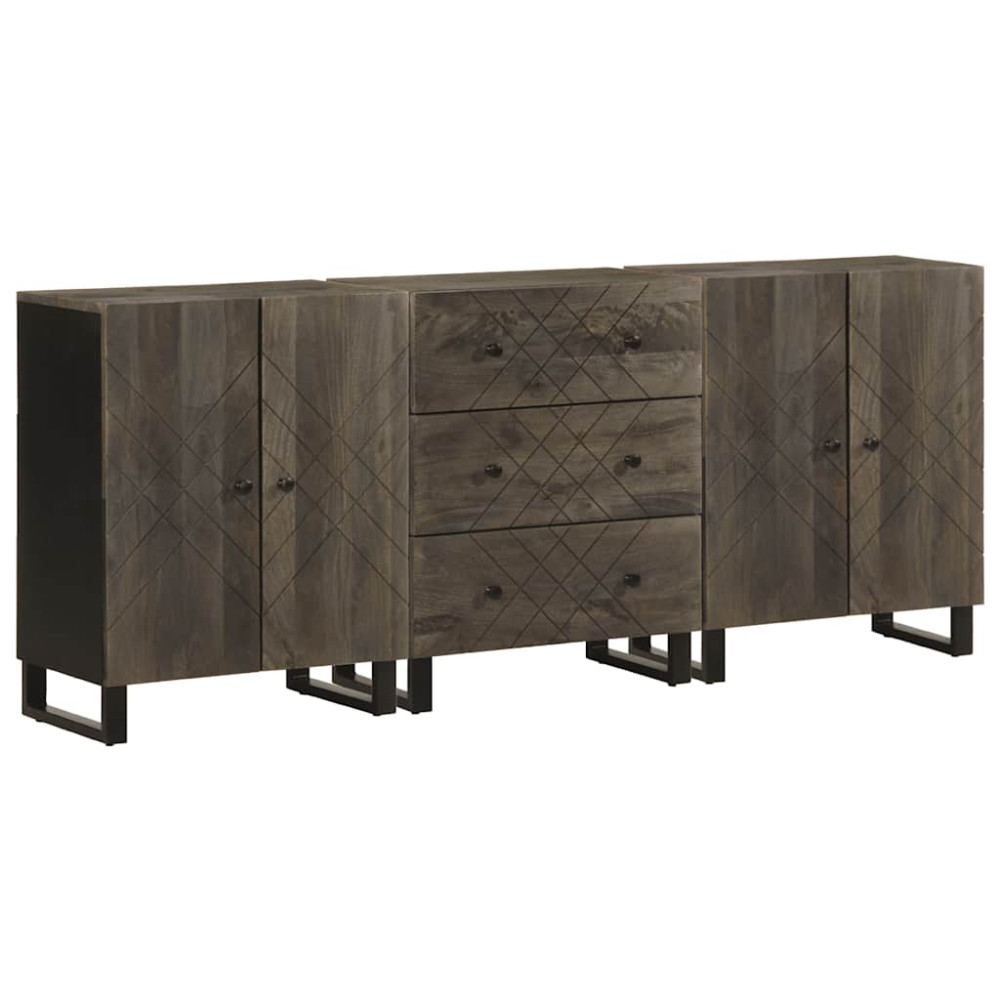 Produktbild för Sidobord 3 delar svart 60x33x75 cm massivt mangoträ