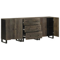 Produktbild för Sidobord 3 delar svart 60x33x75 cm massivt mangoträ