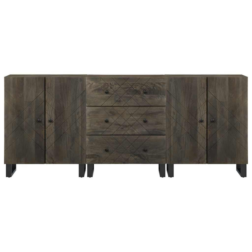 Produktbild för Sidobord 3 delar svart 60x33x75 cm massivt mangoträ