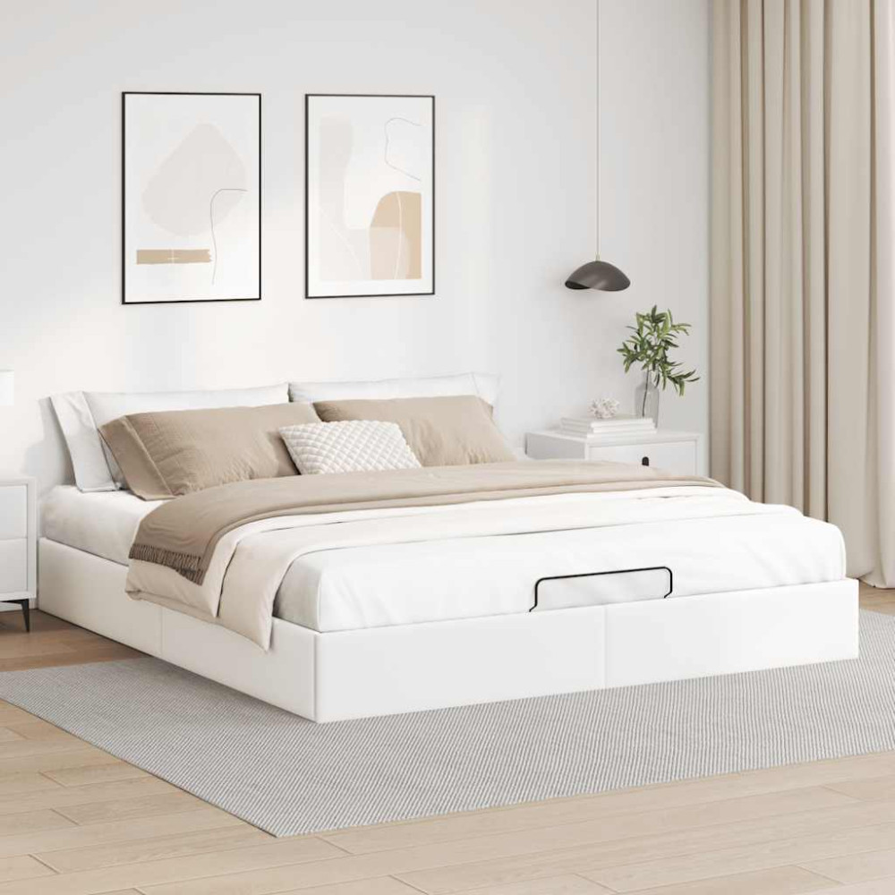 Produktbild för Ottoman sängram utan madrass vit 200x200 cm konstläder