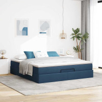 Produktbild för Ottoman sängram med madrass blå 160x200 cm tyg