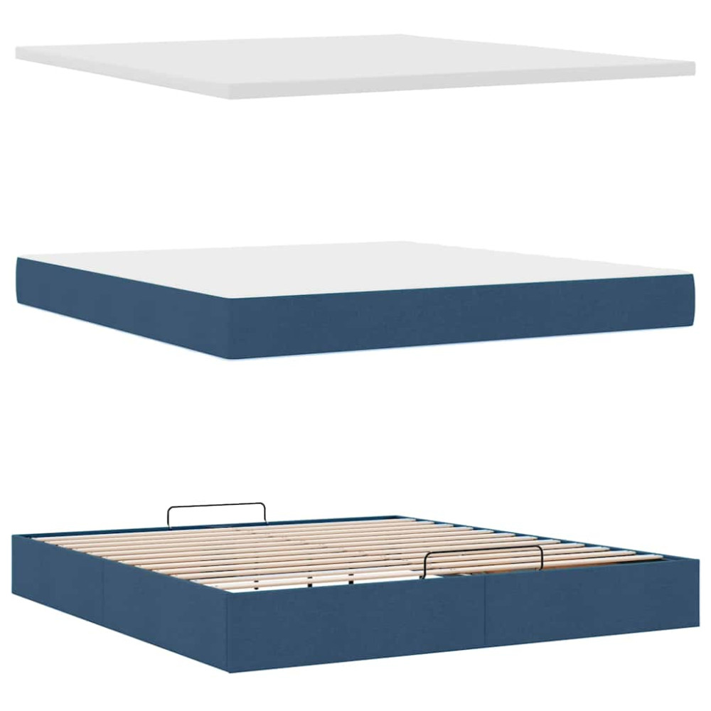 Produktbild för Ottoman sängram med madrass blå 160x200 cm tyg