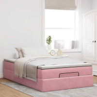 Produktbild för Ottoman sängram med madrass rosa 120x200 cm sammet