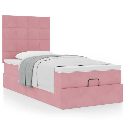 vidaXL Ottoman sängram med madrasser rosa 80x200 cm sammet - Sängar & Sängramar
