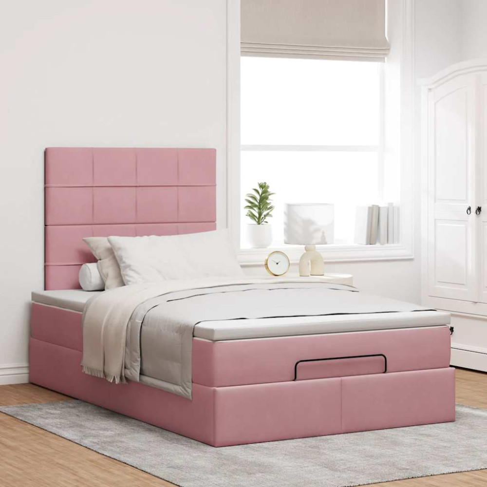 Produktbild för Ottoman sängram med madrasser rosa 120x190 cm sammet