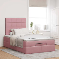 Produktbild för Ottoman sängram med madrasser rosa 120x190 cm sammet