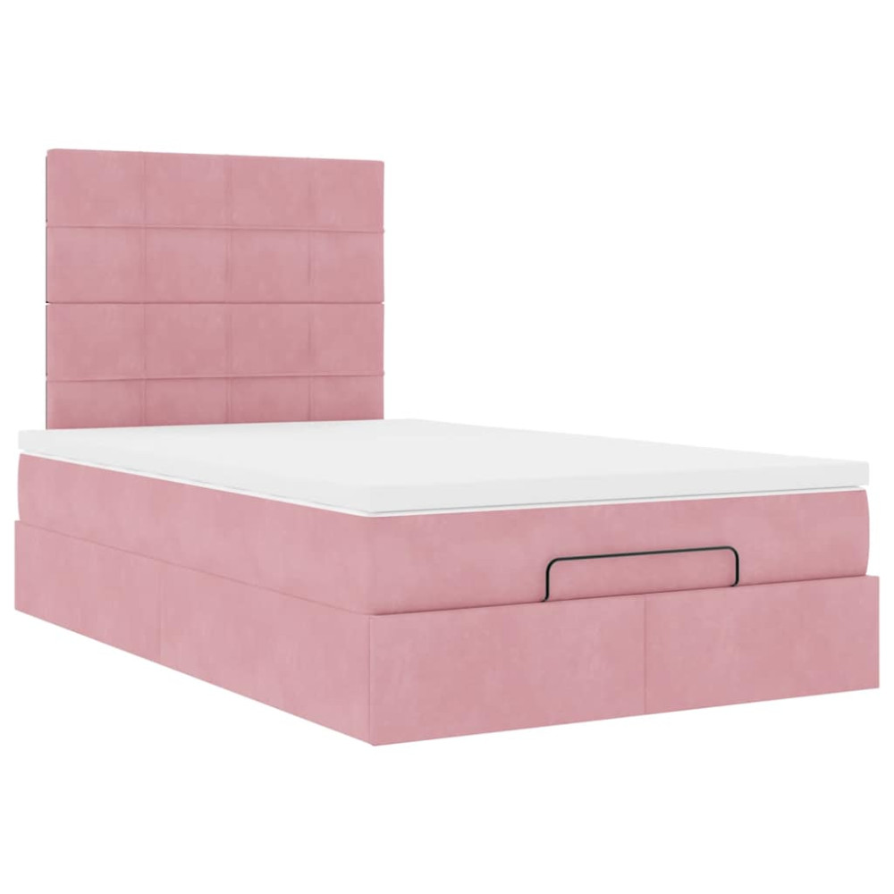 Produktbild för Ottoman sängram med madrasser rosa 120x190 cm sammet