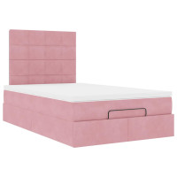 Produktbild för Ottoman sängram med madrasser rosa 120x190 cm sammet