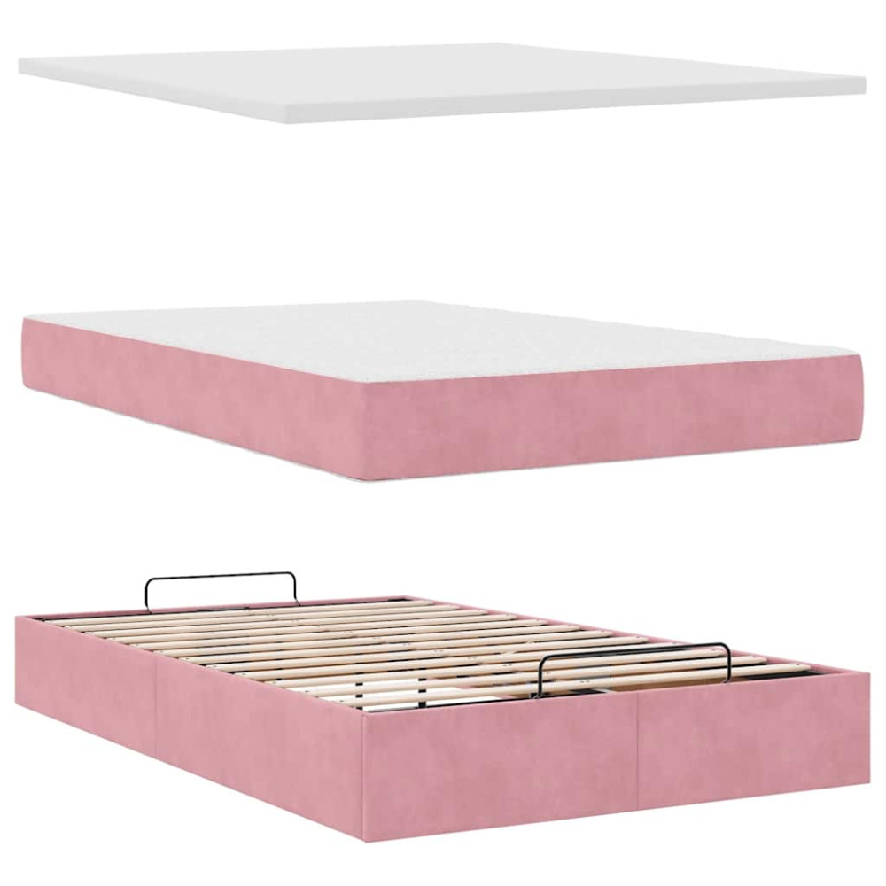 Produktbild för Ottoman sängram med madrasser rosa 120x190 cm sammet