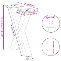 Produktbild för Soffbordsben X-formade 2 st svart 30x(30-31) cm stål