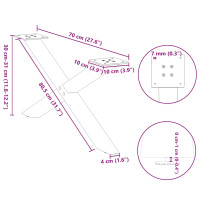 Produktbild för Soffbordsben X-formade 2 st antracit 70x(30-31) cm stål