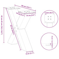 Produktbild för Soffbordsben X-formade 2 st antracit 50x(42-43) cm stål