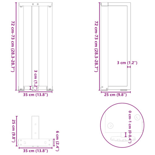 vidaXL Konsolbordsben T-formad 2 st vit 38x25x(72-73) cm stål