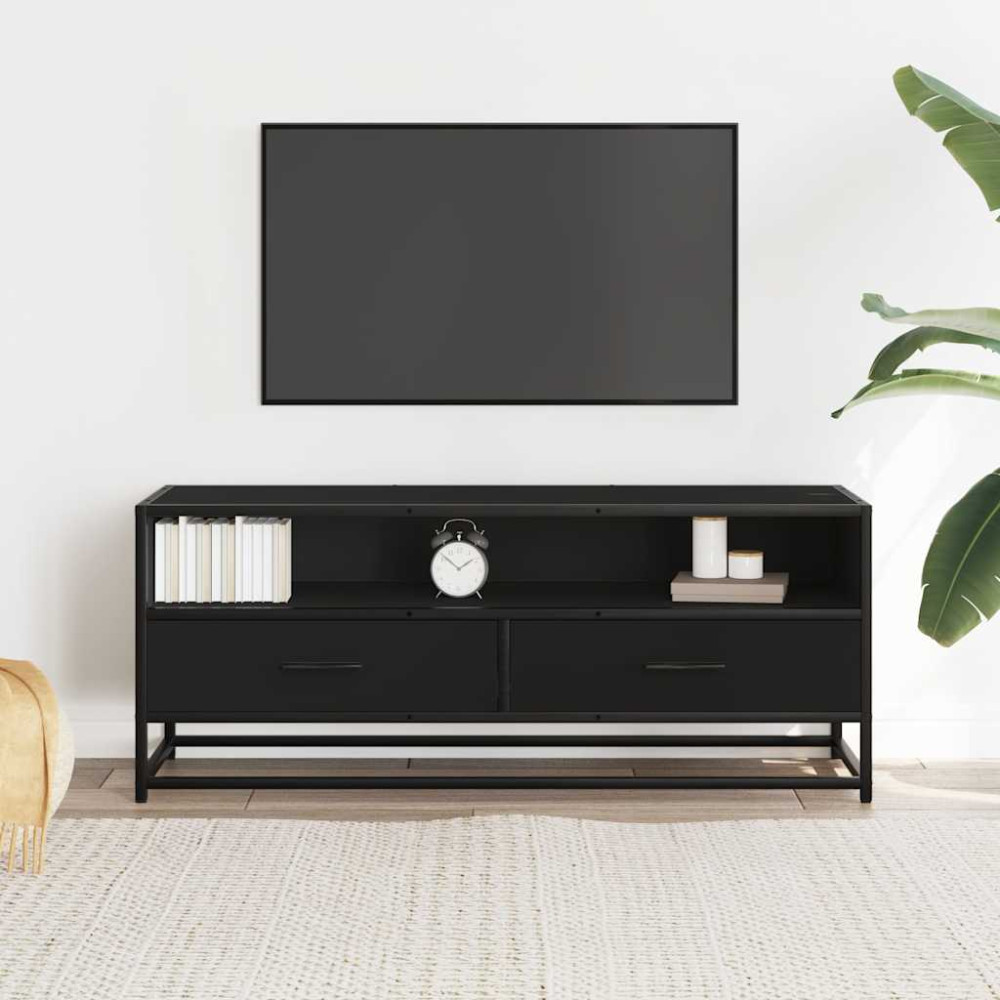 Produktbild för Tv-bänk svart 100x34,5x40 cm konstruerat trä och metall