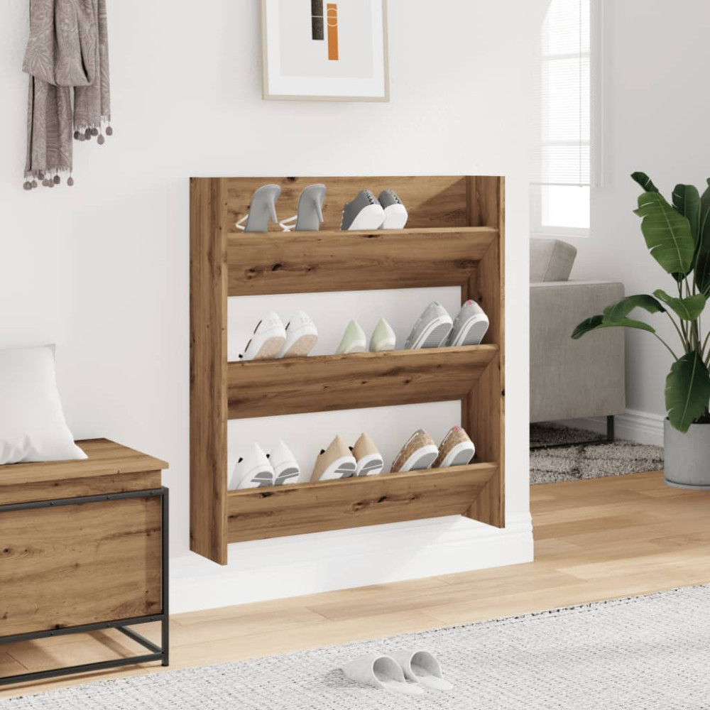 Produktbild för Väggmonterat skoställ artisan ek 80x18x90 cm konstruerat trä