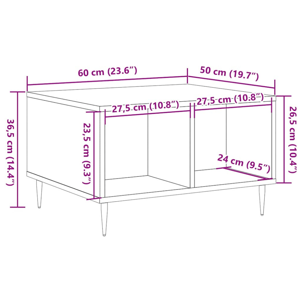 Produktbild för Soffbord åldrat trä 60x50x36,5 cm konstruerat trä