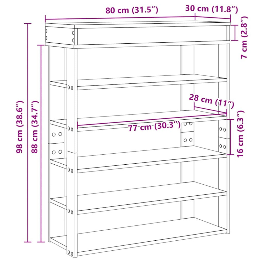 Produktbild för Skohylla svart 80x30x98 cm konstruerat trä