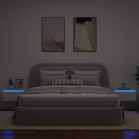 Produktbild för Väggmonterade sängbord med LED-lampor 2 st vit