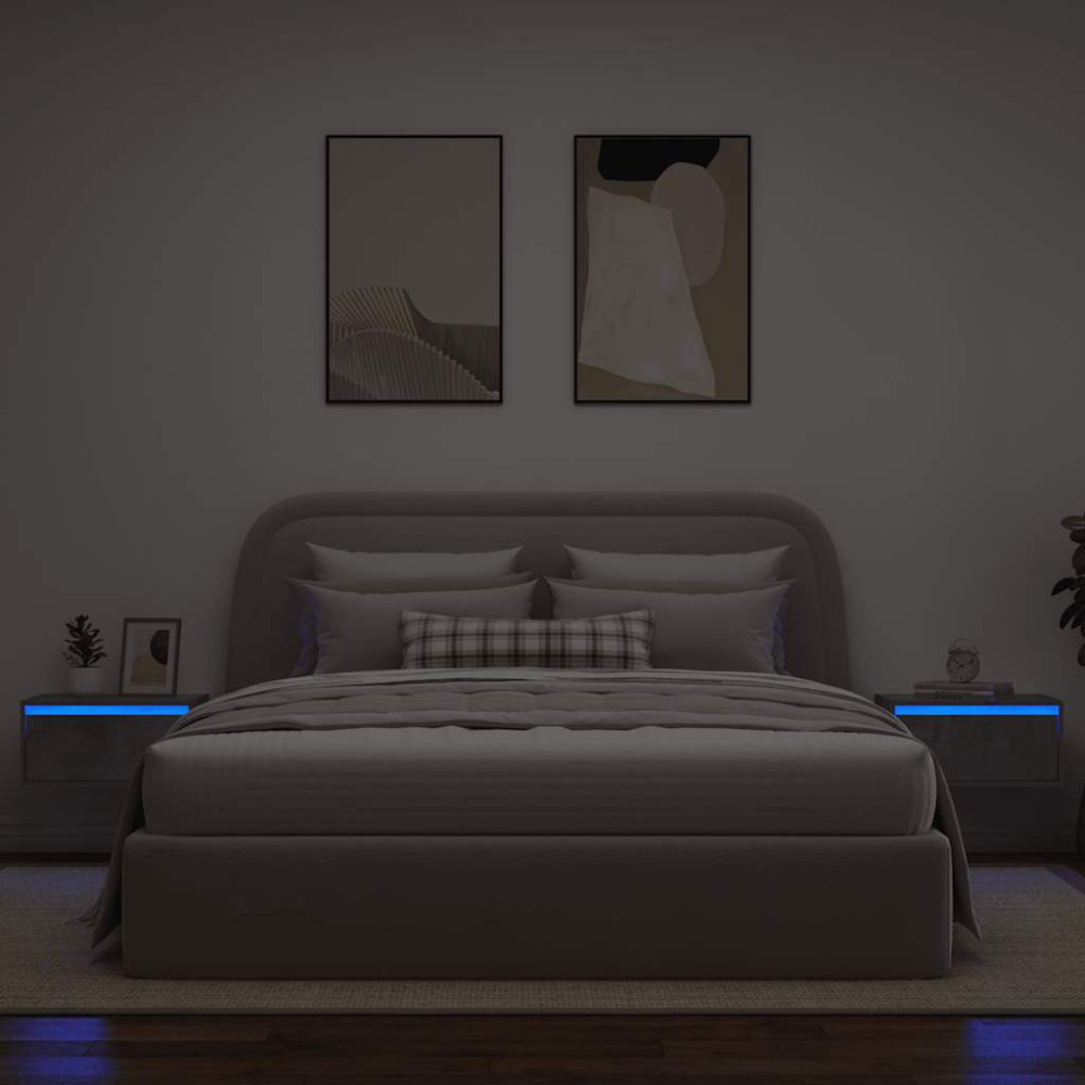 Produktbild för Väggmonterade sängbord med LED-lampor 2 st betonggrå