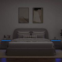 Produktbild för Väggmonterade sängbord med LED-lampor 2 st betonggrå
