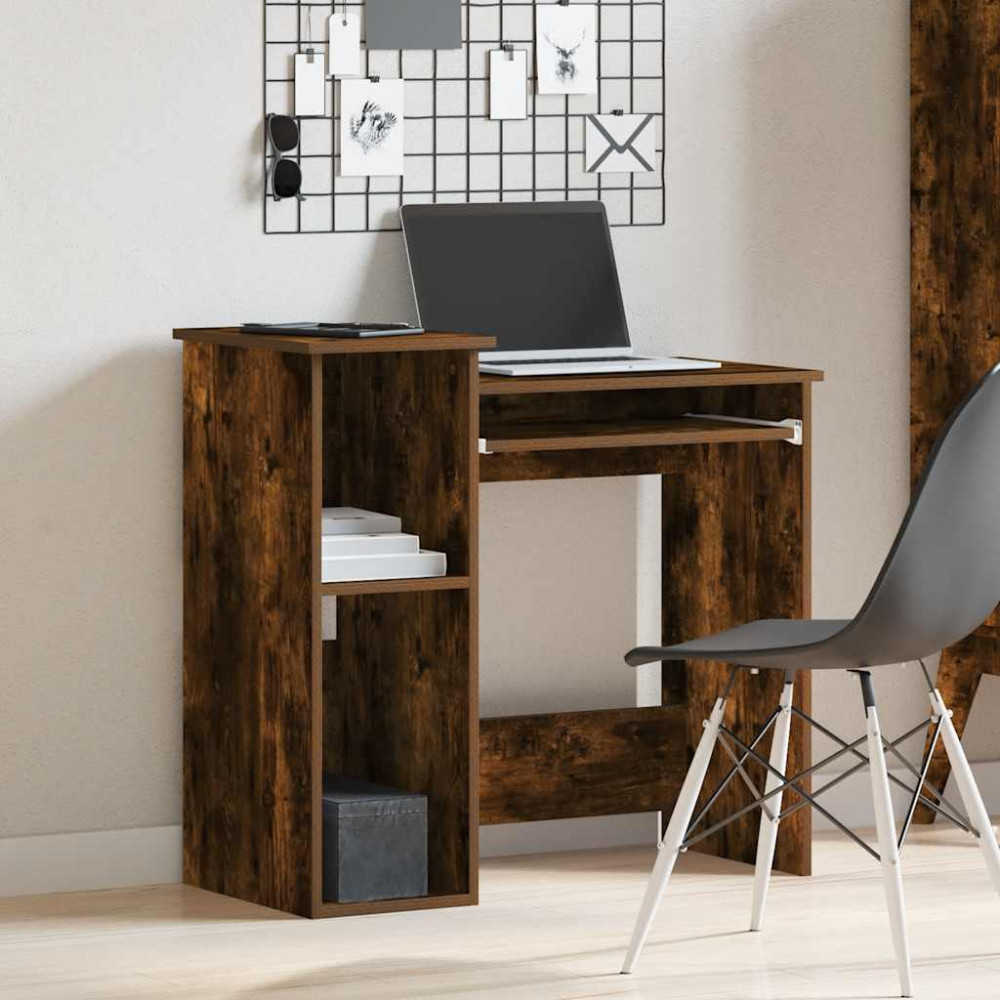 Produktbild för Skrivbord med hyllor rökfärgad ek 84x40x78 cm konstruerat trä