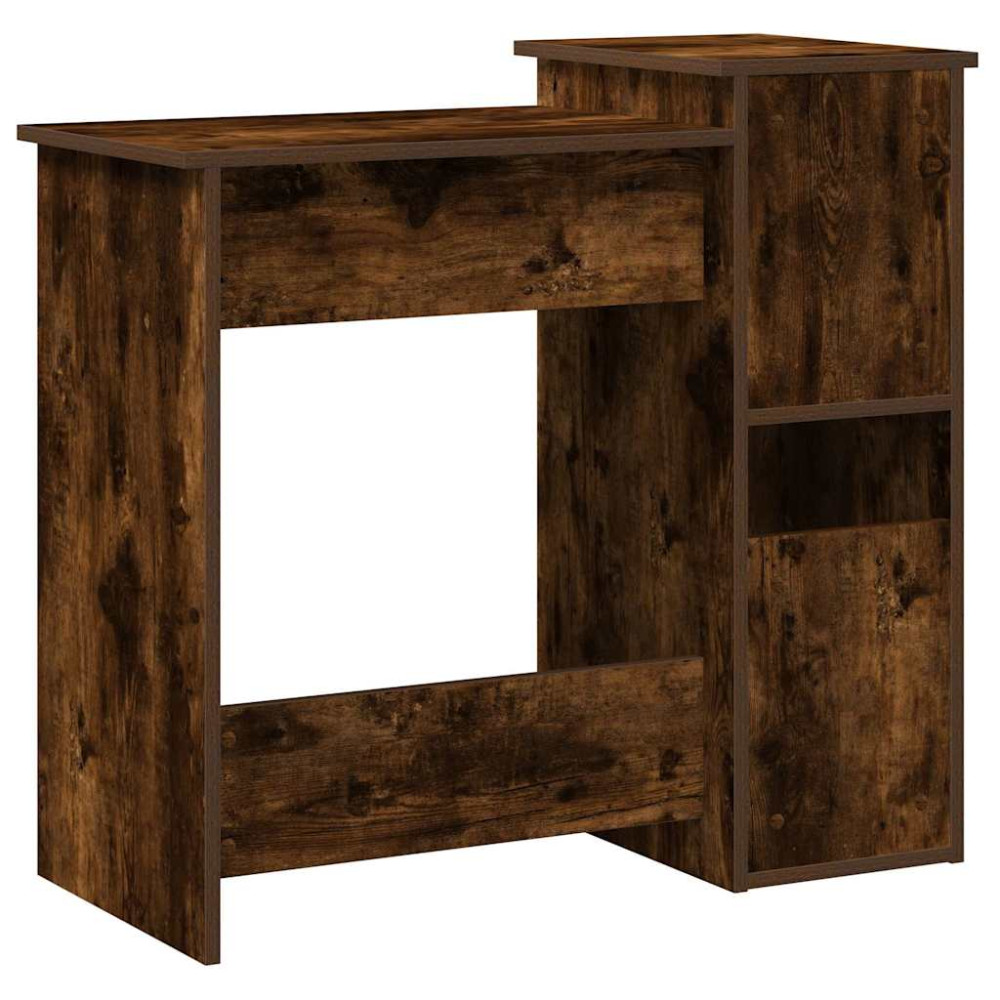 Produktbild för Skrivbord med hyllor rökfärgad ek 84x40x78 cm konstruerat trä