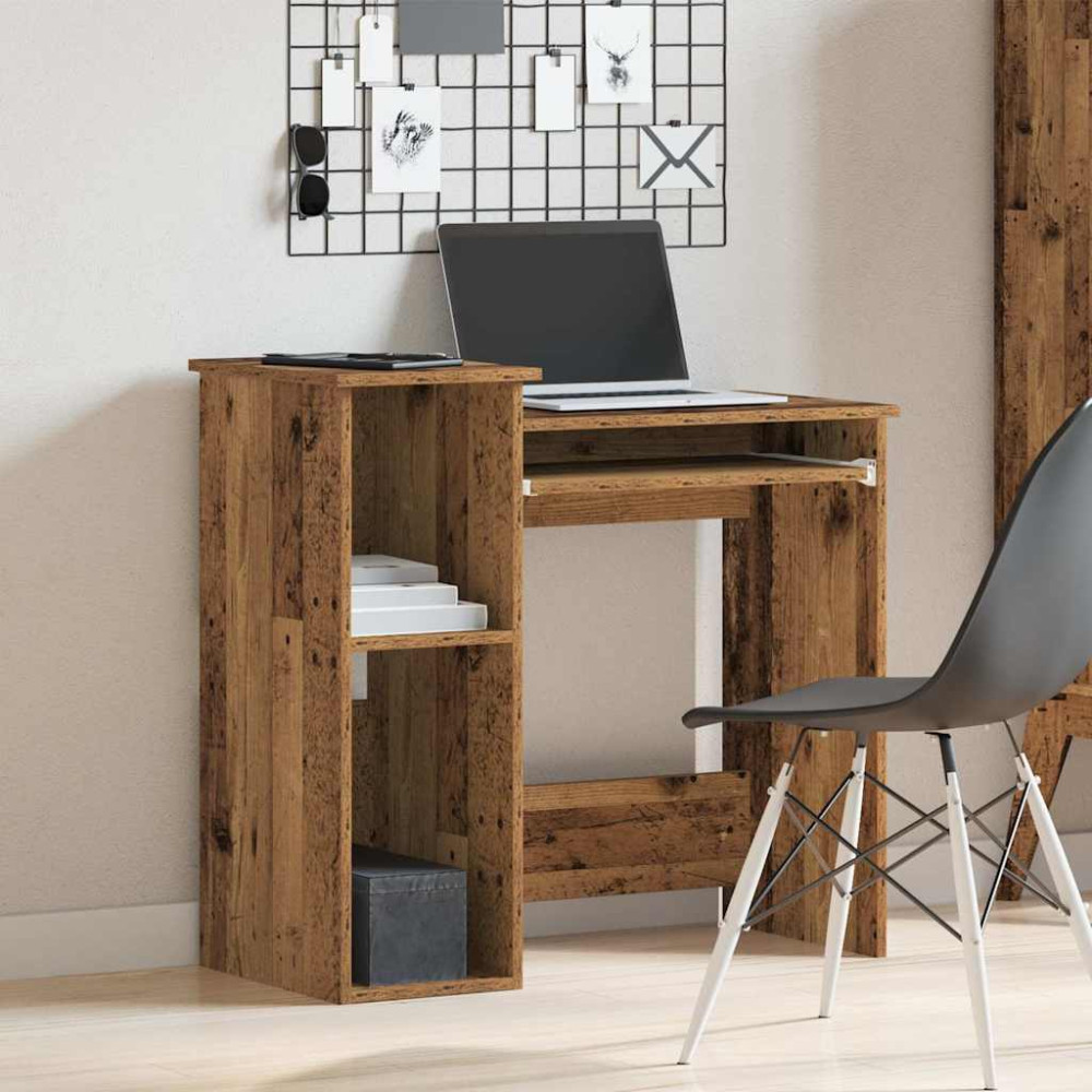 Produktbild för Skrivbord med hyllor åldrat trä 84x40x78 cm konstruerat trä