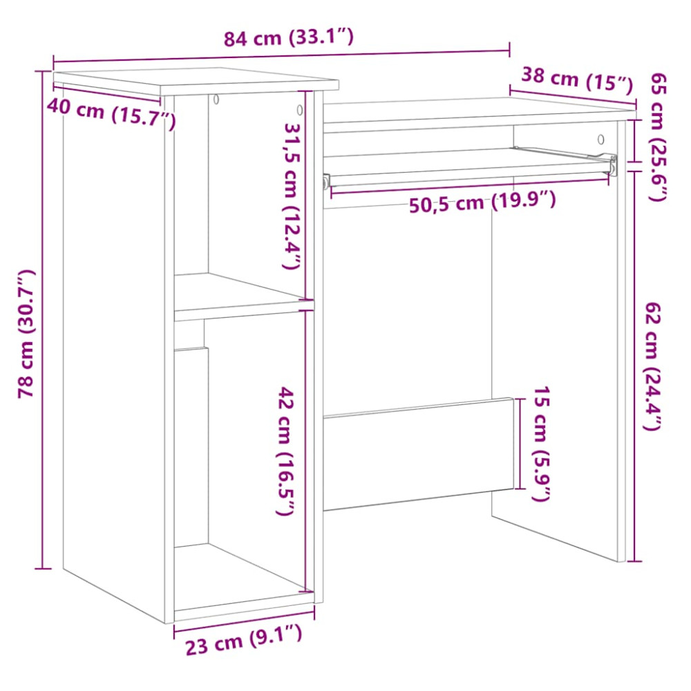 Produktbild för Skrivbord med hyllor åldrat trä 84x40x78 cm konstruerat trä