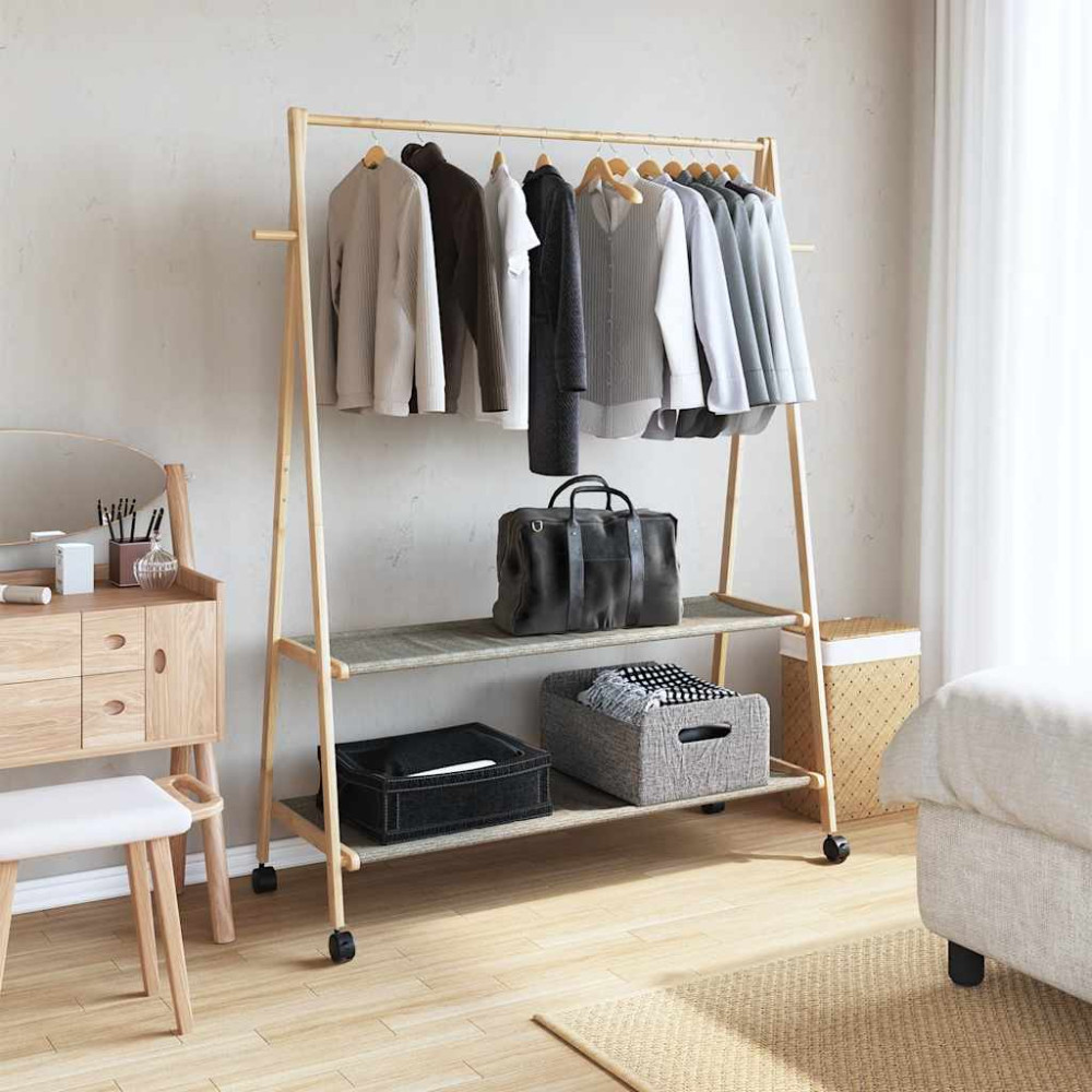Produktbild för Klädställ med hyllor och hjul 132x45,5x155,5 cm bambu