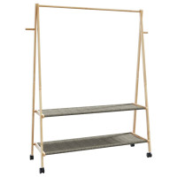 Produktbild för Klädställ med hyllor och hjul 132x45,5x155,5 cm bambu