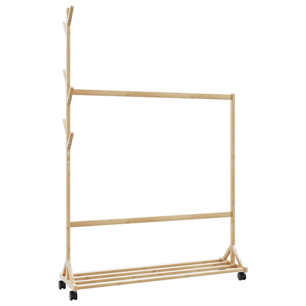 Produktbild för Klädställ med krokar och hjul 100x35x157 cm bambu