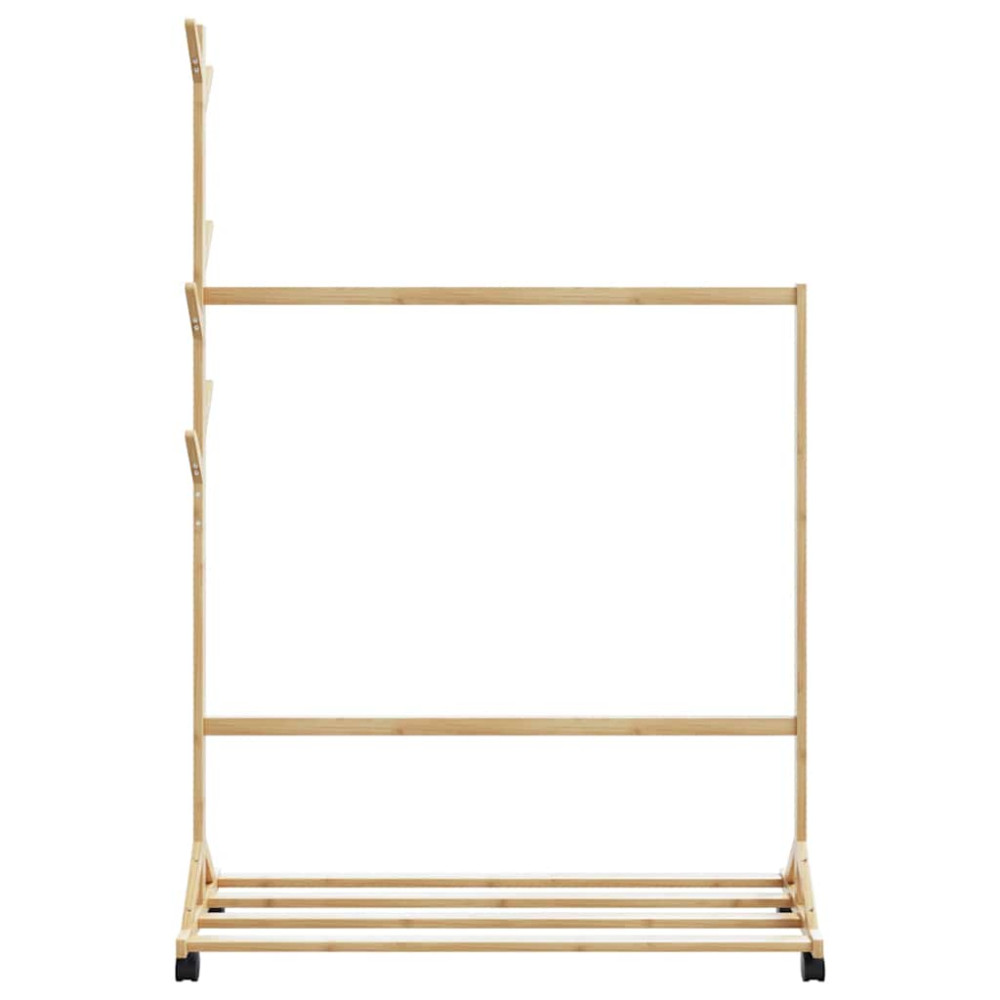 Produktbild för Klädställ med krokar och hjul 100x35x157 cm bambu