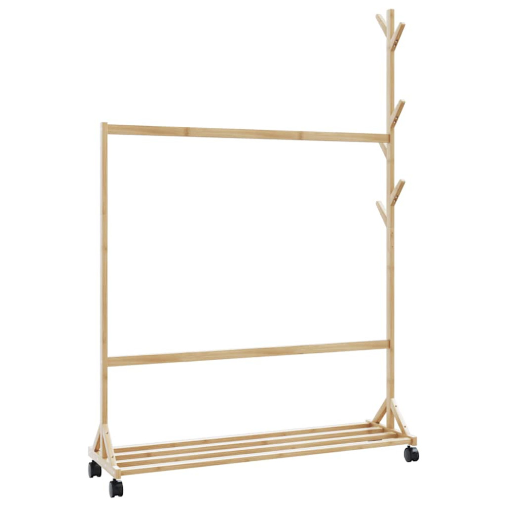 Produktbild för Klädställ med krokar och hjul 100x35x157 cm bambu