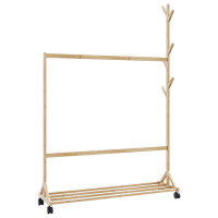 Produktbild för Klädställ med krokar och hjul 100x35x157 cm bambu