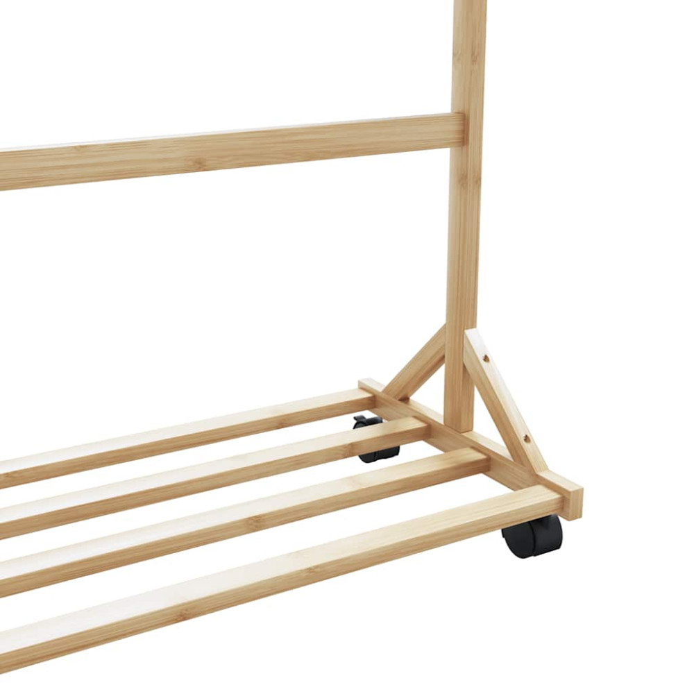 Produktbild för Klädställ med krokar och hjul 100x35x157 cm bambu