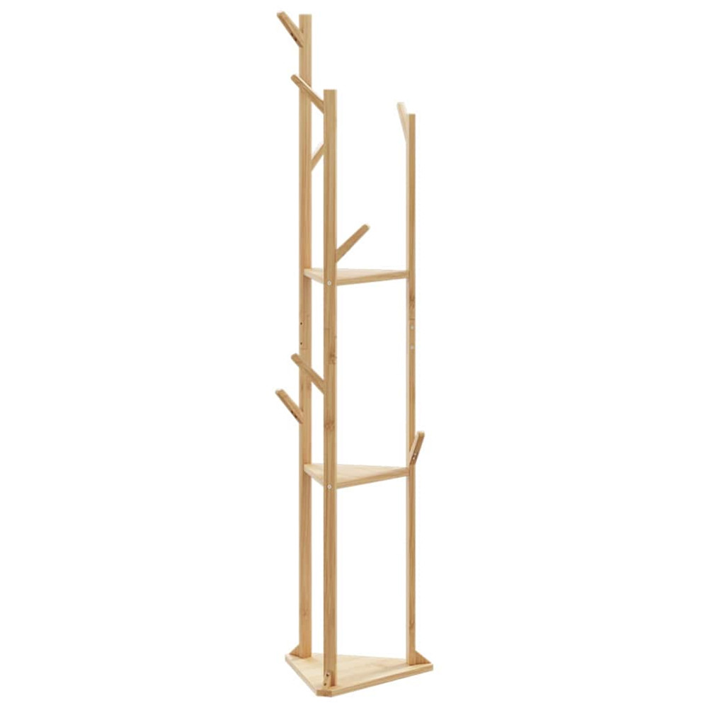 Produktbild för Klädhängare med krokar och hyllor 39x33x166 cm bambu