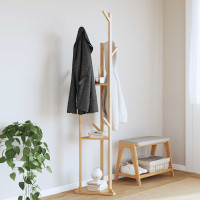 Produktbild för Klädhängare med krokar och hyllor 39x33x166 cm bambu
