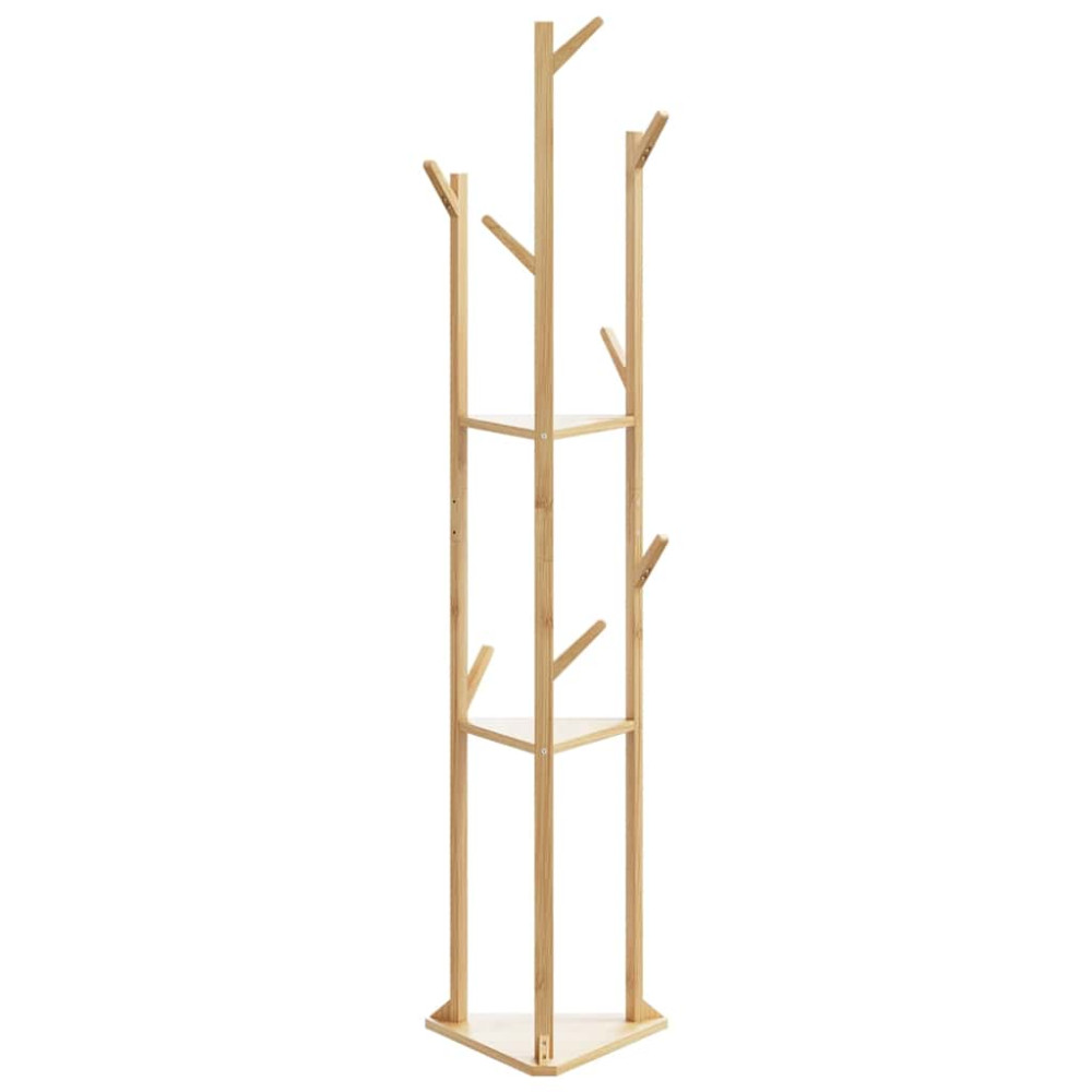 Produktbild för Klädhängare med krokar och hyllor 39x33x166 cm bambu