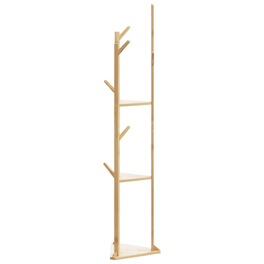 Produktbild för Klädhängare med krokar och hyllor 39x33x166 cm bambu