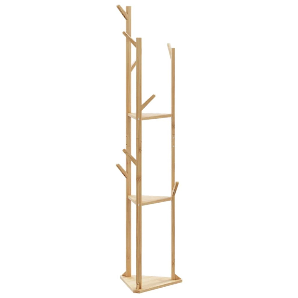 Produktbild för Klädhängare med krokar och hyllor 39x33x166 cm bambu