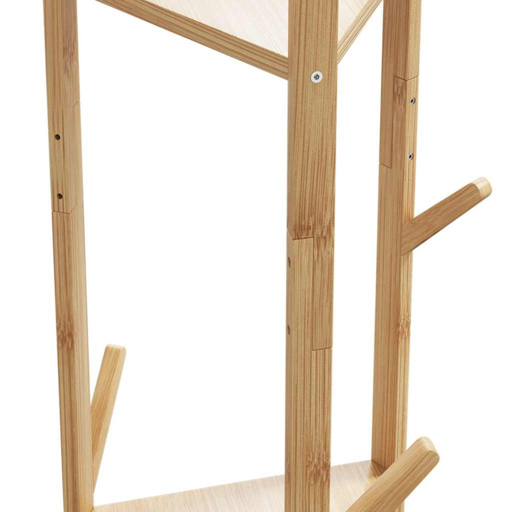 Produktbild för Klädhängare med krokar och hyllor 39x33x166 cm bambu