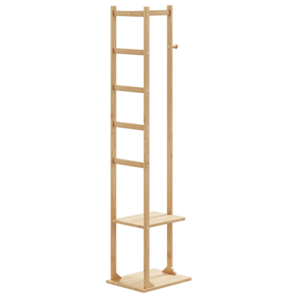 Produktbild för Klädhängare med krokar och hyllor 38,5x30x156 cm bambu