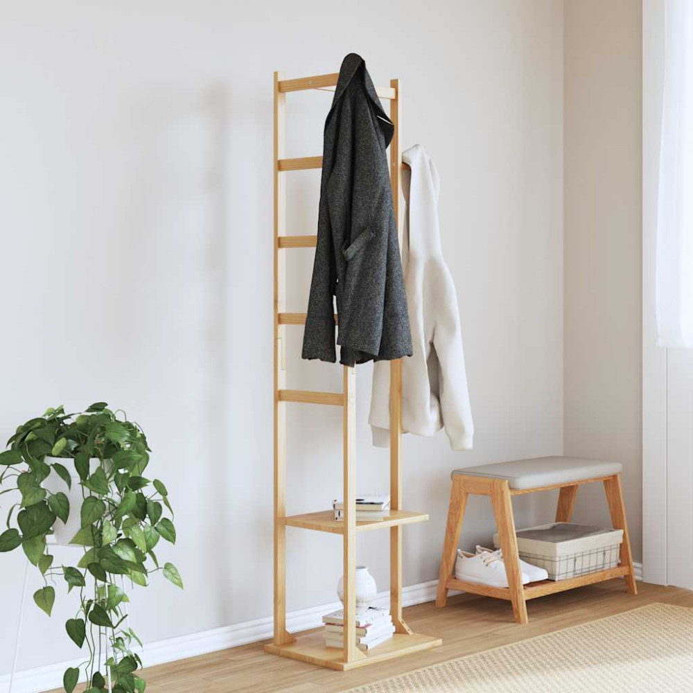 Produktbild för Klädhängare med krokar och hyllor 38,5x30x156 cm bambu