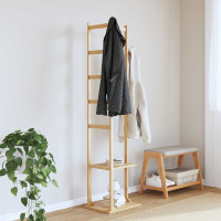 Produktbild för Klädhängare med krokar och hyllor 38,5x30x156 cm bambu